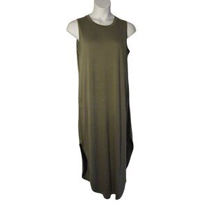 Anrabess L Olive Green Knit Sleeveless Maxi Dress POCKETS
